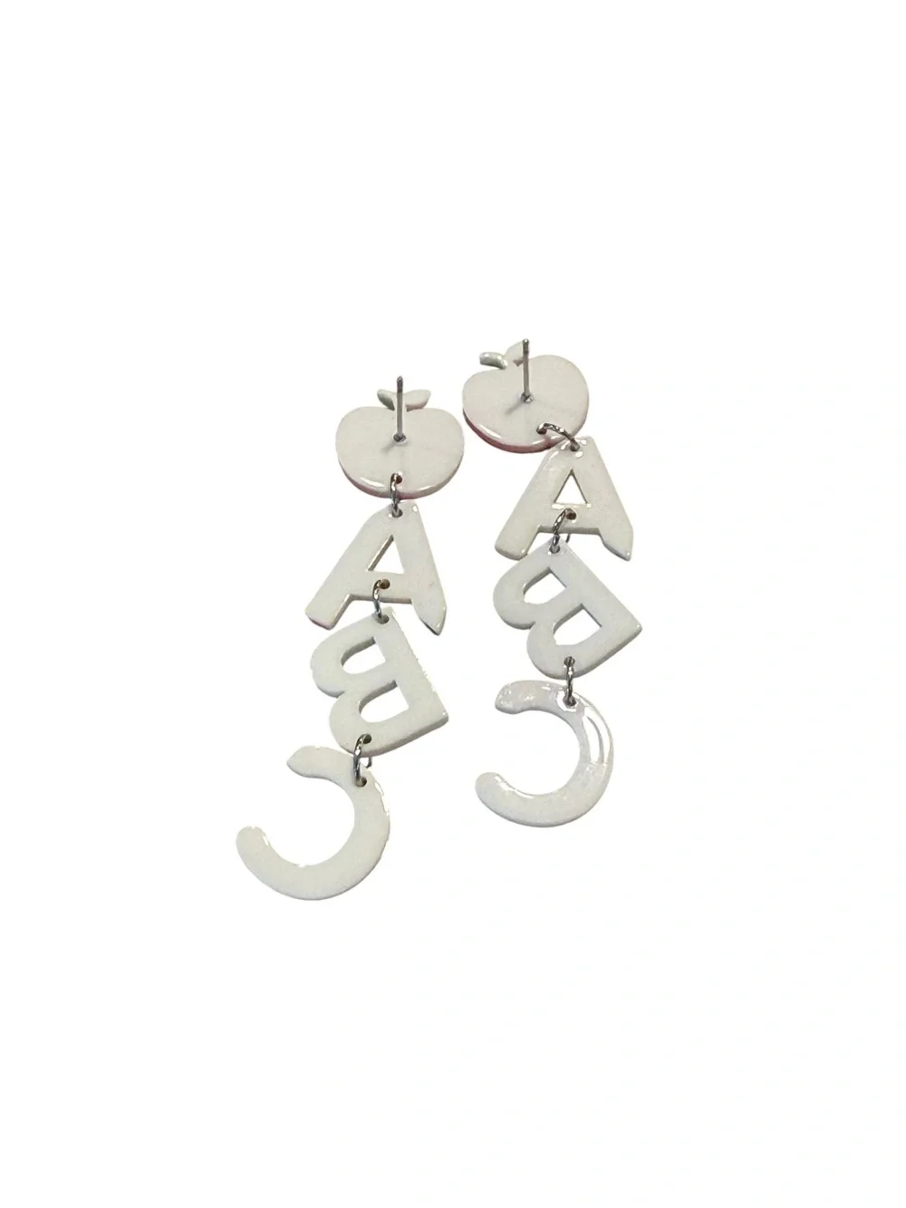 Playful ABC Apple Drop Earrings - Red, Yellow, Aqua, Rainbow